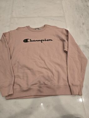 Champion Men's Crewneck Sweatshirt in Dusty Rose with Black Logo